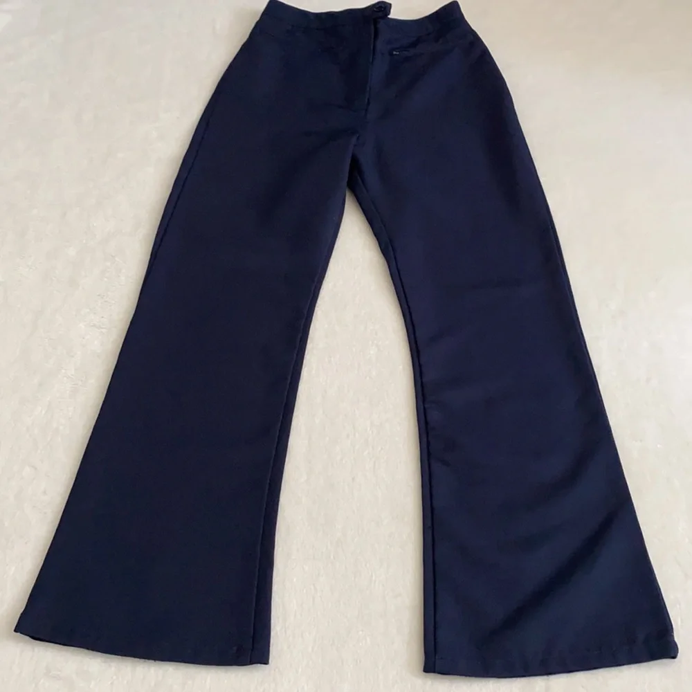 {VTG} Genuine School Uniform | Flat Front High Waist Wide Leg Pants Navy Blue 12
